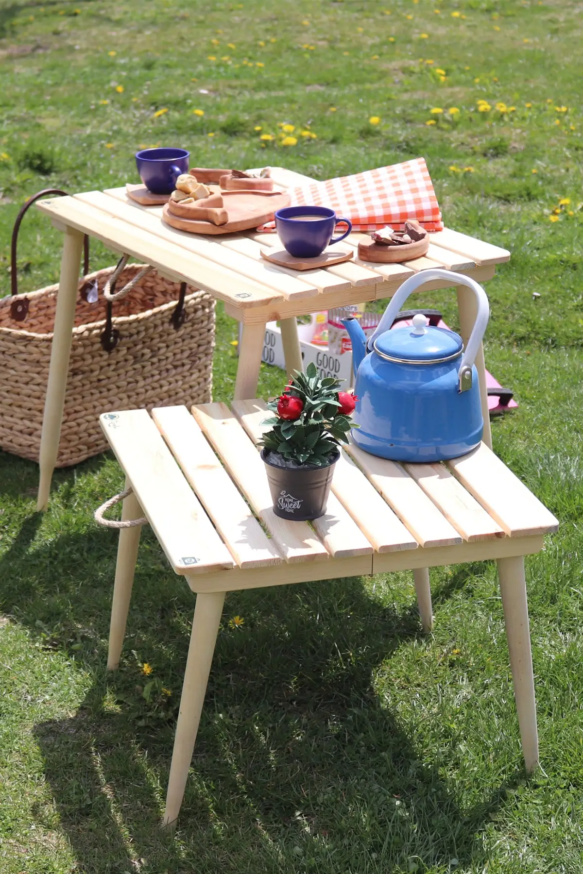 Folding Table Big Size Disassemble Outdoor Picnic Easy To Carry High Quality Natural Wooden Food Supplies