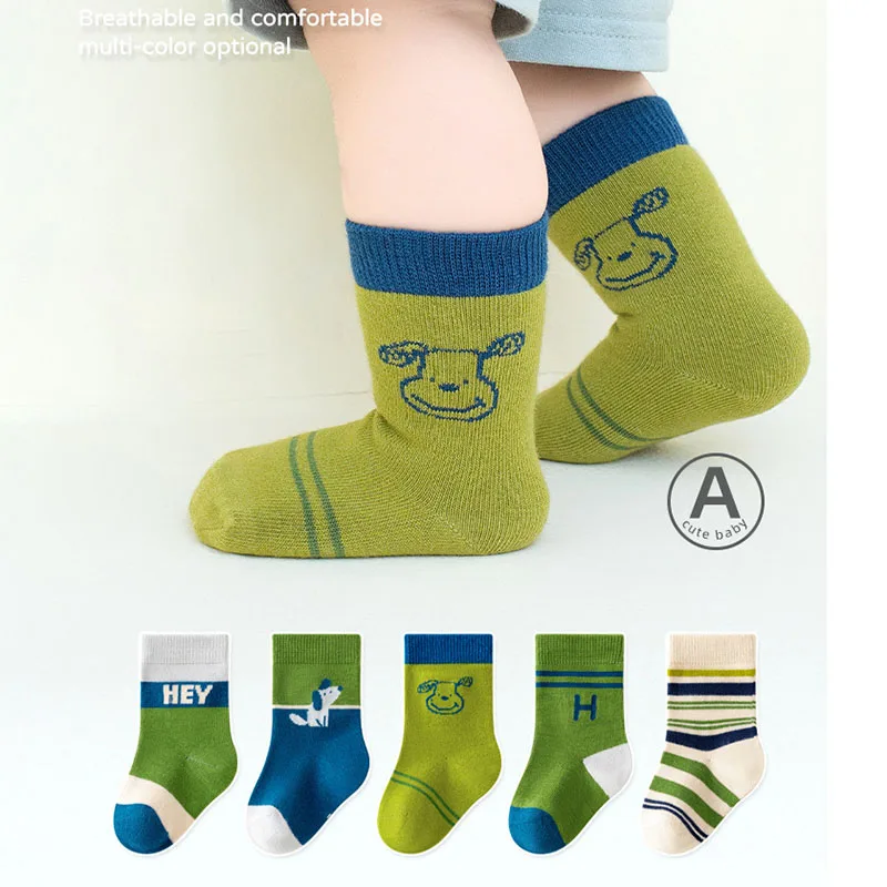 

MILANCEL 5 Pairs a Lot New Autumn Kids In Tube Socks 0-5T Baby Girls Cute Striped Letter Socks Toddler Boys Sock