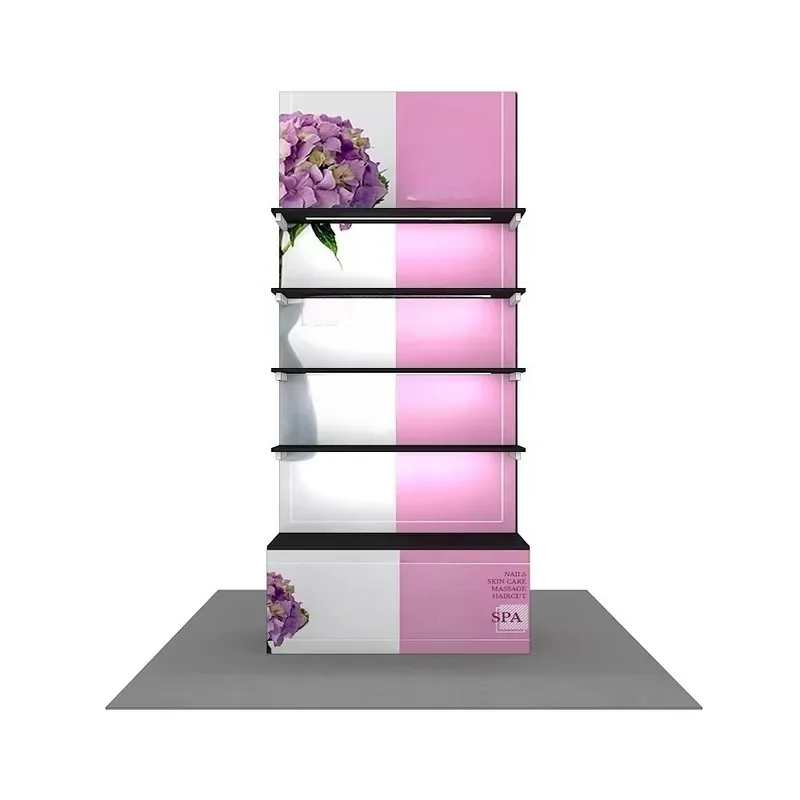 Custom Modern Tradeshow LED Backlit Aluminum Alloy Adjustable 5-Shelves Display Indoor/Outdoor Use Exhibition Modular Stand