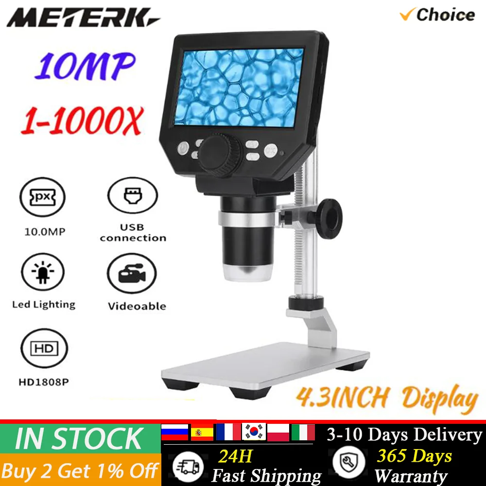 Meterk G1000 Digital Electron Microscope 4.3 Inch Large Base LCD Display 10MP 1-1000X Continuous Amplification Magnifier