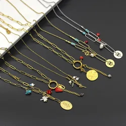 Trendy Sun Eye Conch Golden Pendant Choker For Women Retro Simple Design Natural Stone Pearl Totem Logo Stainless Steel Necklace