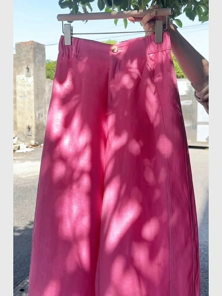 

High Waist Qui Dry Pants Women's Pink Straight Leg Summer Faion Pear ape Body Slimming Korean Sle Commute Wind