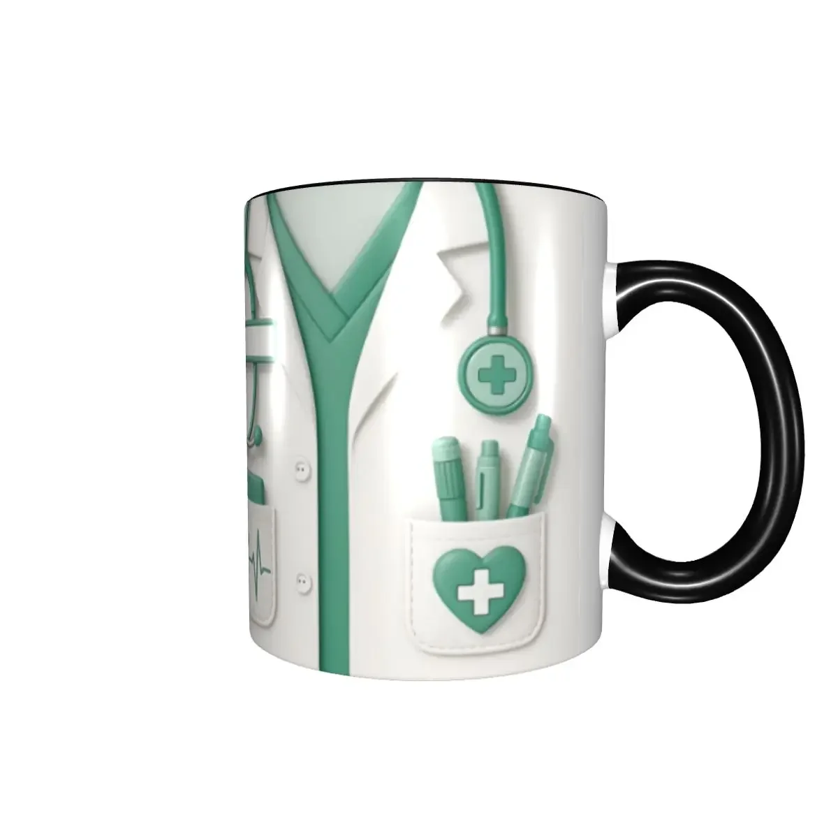 Personalized Medical Doctor Mugs DIY 3D Stethoscope & Heartbeat Pattern Ceramic Milk Tea Coffee Cup