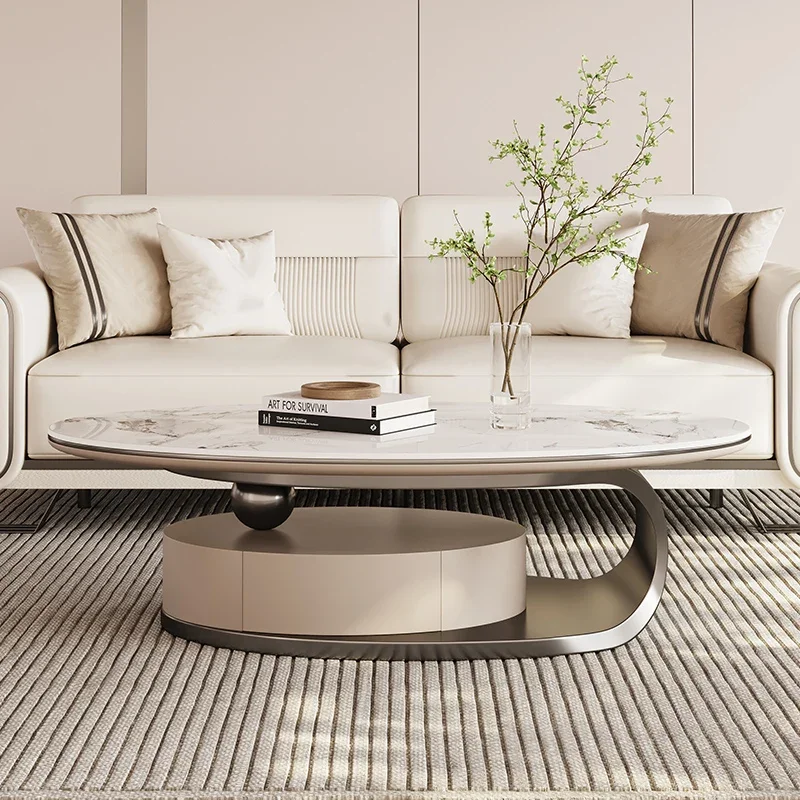 Metal Coffee Table Living Room Elipse Italian White Coffee Table Modern Marble Top Luxury Mesa De Centro De Sala Home Furniture