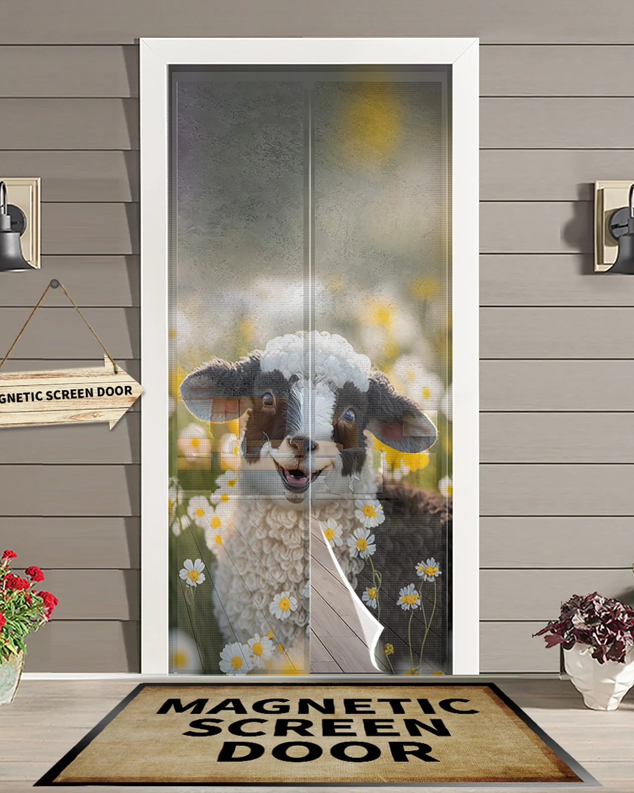 Sheep Daisies Farm Summer Magnetic Screen Door Curtain Anti Mosquito Net Insect Fly Bug Kitchen Curtains