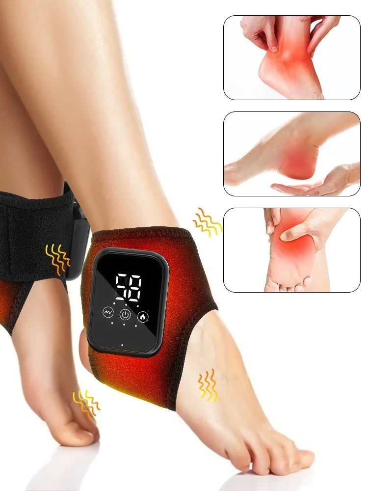 1 Pair Electric Vibration Foot Ankle Massager Heating Joint Brace Therapy Pain Relief