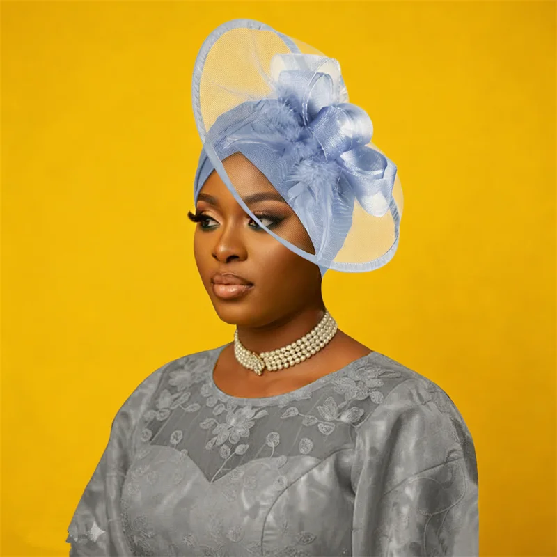 مبالغ فيها زهرة تكدرت قبعة عمامة للنساء نيجيريا خوذة الأفريقية أشرطة رأس حفل زفاف السيارات Gele ربطة الرأس بونيه قبعة #4