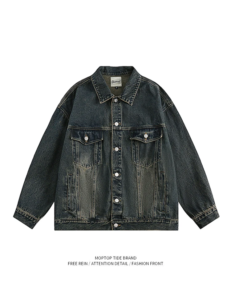 

Джинсовая куртка Waed в уличном стиле BF: модная, универсальная верхняя одежда для пар, молодежная, свободного кроя, ветрозащитная, из полиэстера