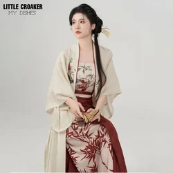 Summer Improved Traditional Ancient Hanfu Daily Chiffon Dress 3 Piece Set Outfits Chinese Style Women Clothing