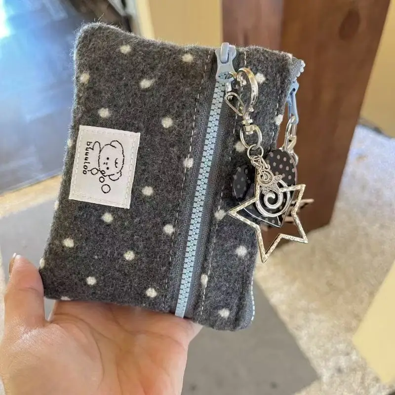 Bolsa de Cosméticos Coreana Original de Doble Capa con Diseño de Puntos, Bolsa de Almacenamiento Premium Gris para Lápiz Labial, Auriculares y Artículos Diversos, Bolsa para Tarjetas, Regalo Bonito