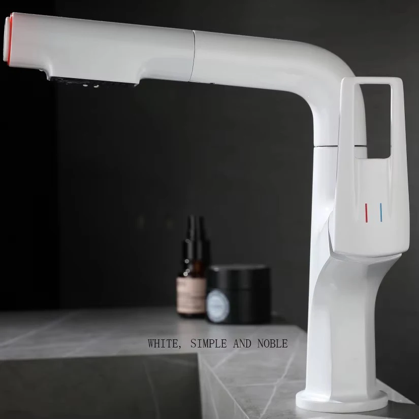 

White Basin Faucet Toilet Wash Basin Wash Basin Pedestal Basin Hot And Cold Pull Type BathroomCabinet Lift Faucet