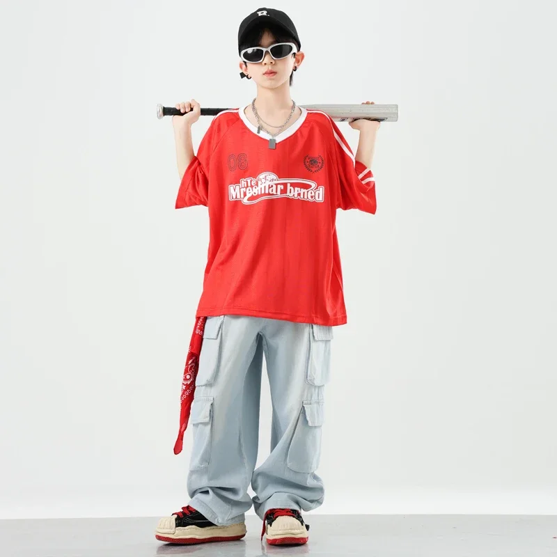 Enfants Cool Streetwear garçons Hip Hop T-shirt ample danse de rue Cargo pantalon filles k-pop Jogges enfants adolescents ensembles de vêtements d'été