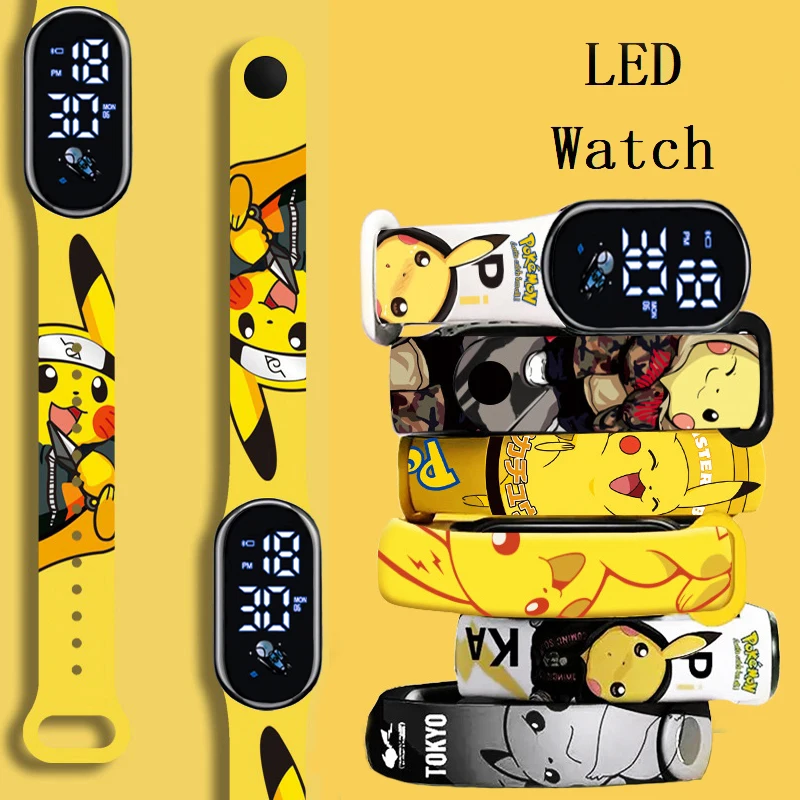 

Pokemon Strap LED Electronic Watch Fashion Colorful Bracelet Touch Waterproof Anime Character Pikachu Kid Digital Watches