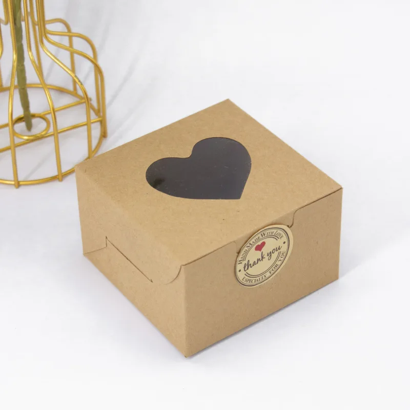 Brown Kraft Paper Box Cardboard Candy Boxes Wedding Box With Heart Window Small Gift Packaging Boxes