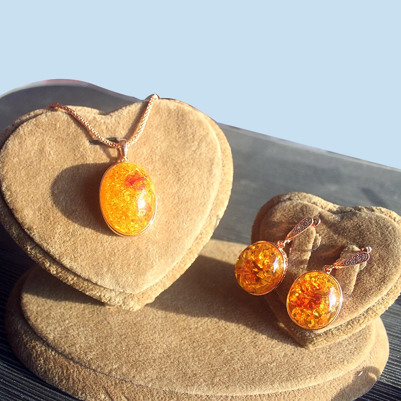 Ajojewel Oval Stone Orange Imitation Amber Jewelry Set High Quality Fashion Jewelry For Beautiful Women