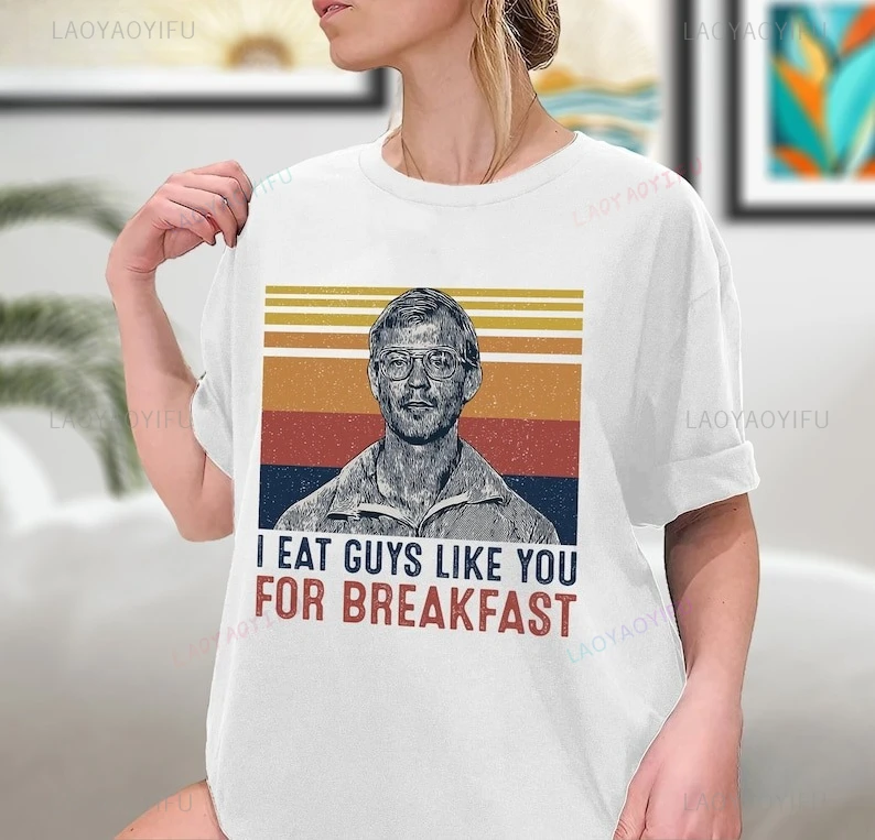 أنا أكل الرجال مثلك للإفطار جيفري دامر هالوين تي شيرت عادية موضة فضفاضة المرأة الشارع الشهير الهيب هوب تي شيرت رجالي