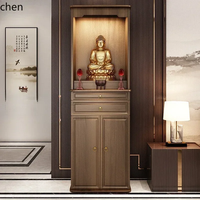 Solid Wood Buddhist Shrine God Of Wealth Cabinet For Table Household Buddha Statue Living Room Guanyin Table For TableL15