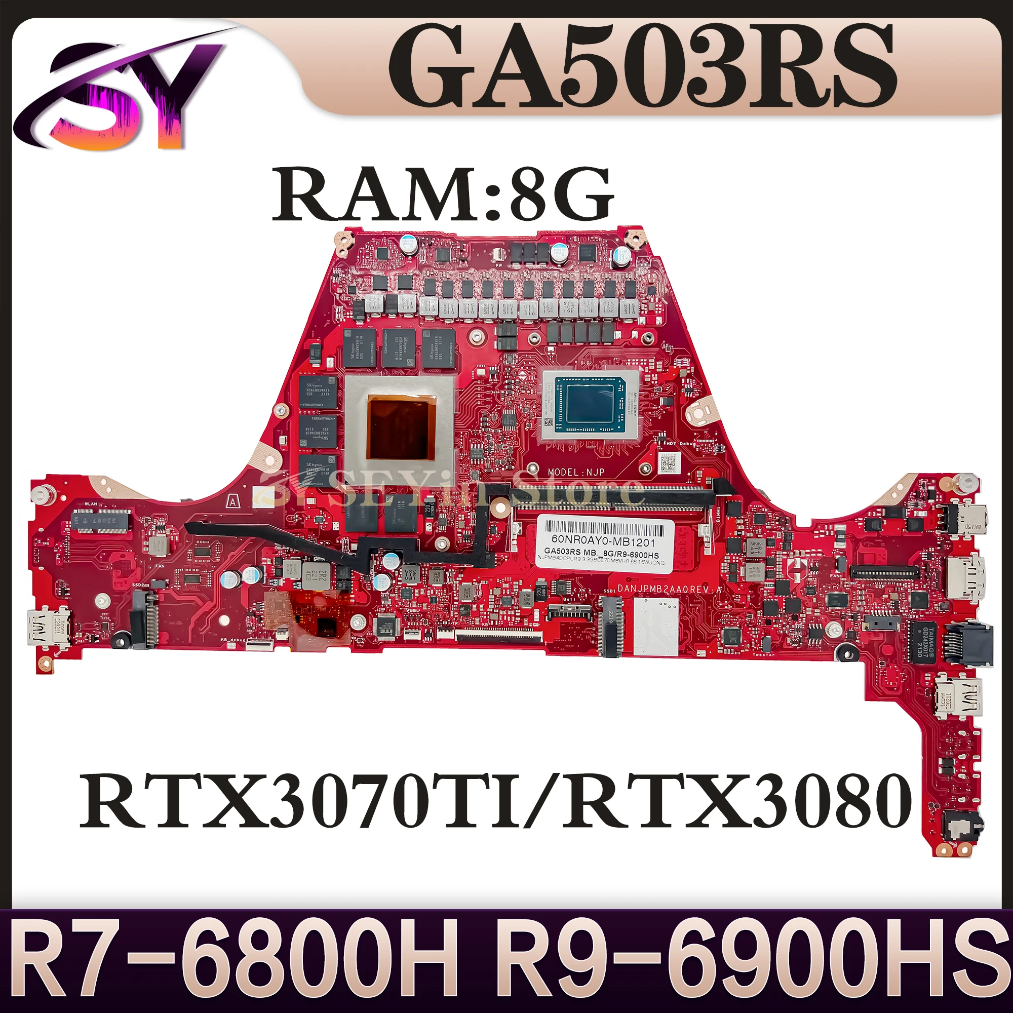 GA503RS Mainboard For ASUS  Zephyrus G15 (2022) GA503RM GA503RW GA503R Laptop Motherboard 8G-RAM R7 R9-6900H RTX3070TI RTX3080