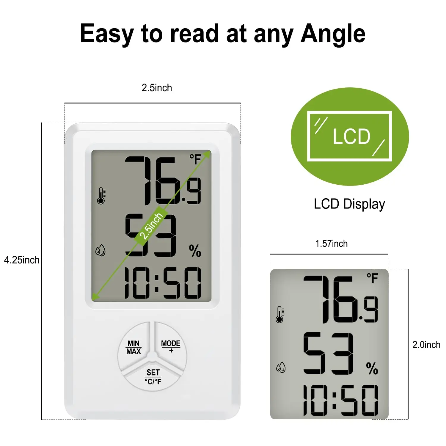 Digital Indoor Thermometer Hygrometer Backlight LCD Clock & Alarm Min/Max Record Magnetic Mount °C/°F Switch For Home Office
