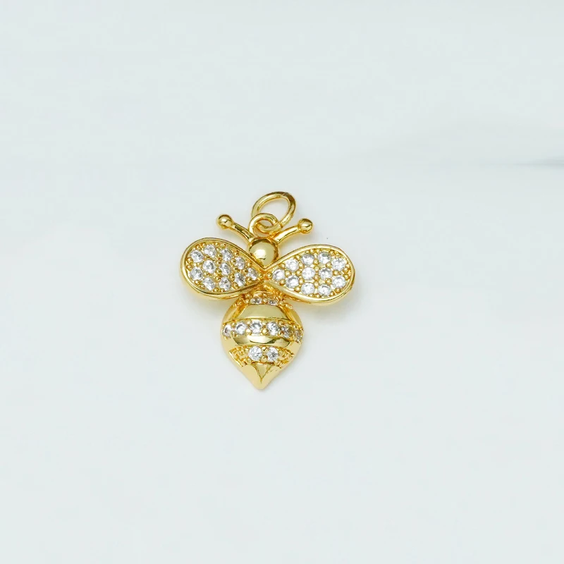 5 Pcs Copper Gold Plated Bee Pendant for Diy Necklace Jewelry Making Accessories Pave Inlay Zircon Animals Charm Parts Wholesale