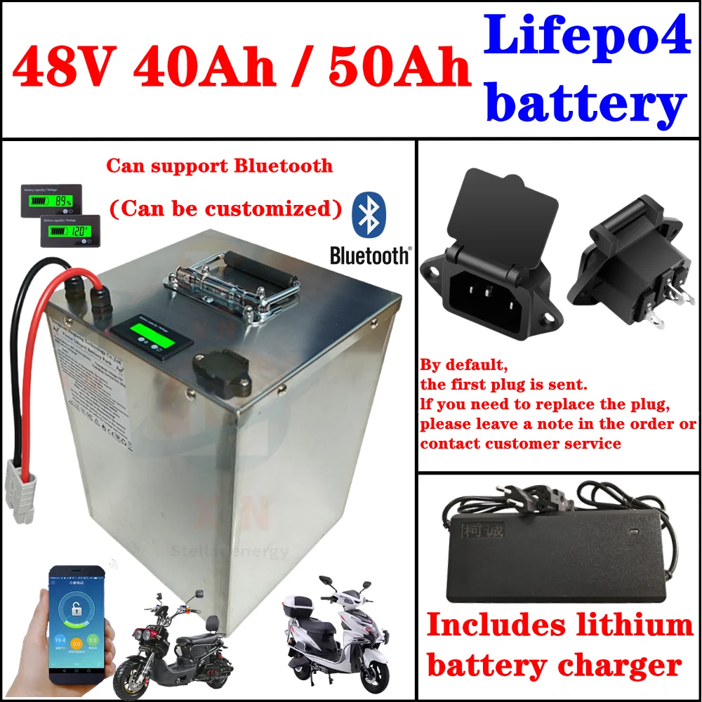 

48 В 50 Ач Lifepo4 48 В 40 Ач Аккумулятор Bluetooth BMS Приложение для 3000 Вт Гольф-кара Кемпинговое оборудование Двухколесная и резервное питание для лодок