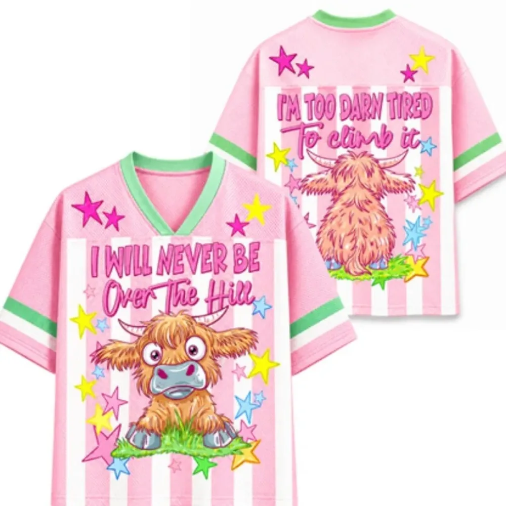 Harajuku Cartoon Highland Yak 3D Print Plus-size T-shirt Men V-neck Trendy Outdoors Fashionable Casual  Y2KParent-Child Clothing