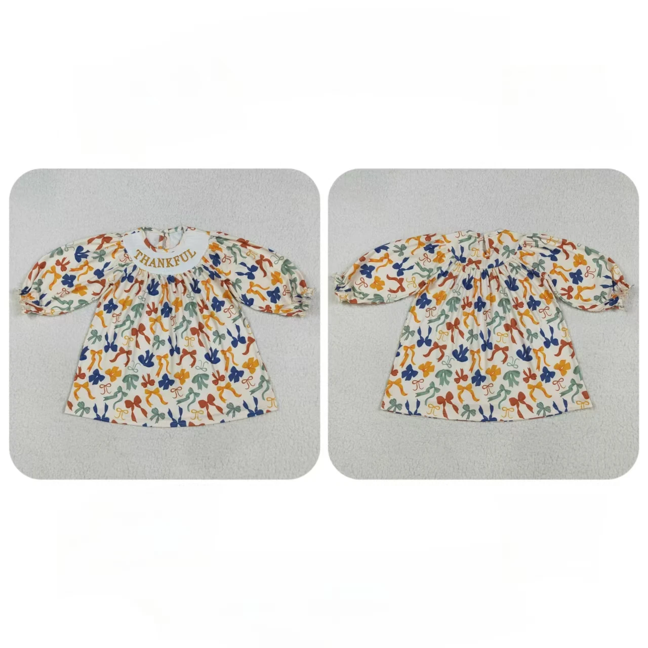 

Оптовая продажа, осеннее платье с бантиками для маленьких девочек, с длинными рукавами и вышивкой, благодарственное платье для малышей, детская одежда на День благодарения