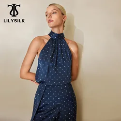 LILYSILK Summer 19 Momme Silk Tank Top 2022 New Femme Bow-Tie Collar Halter Sleeveless Camisole Ladies Clothing Free Shipping