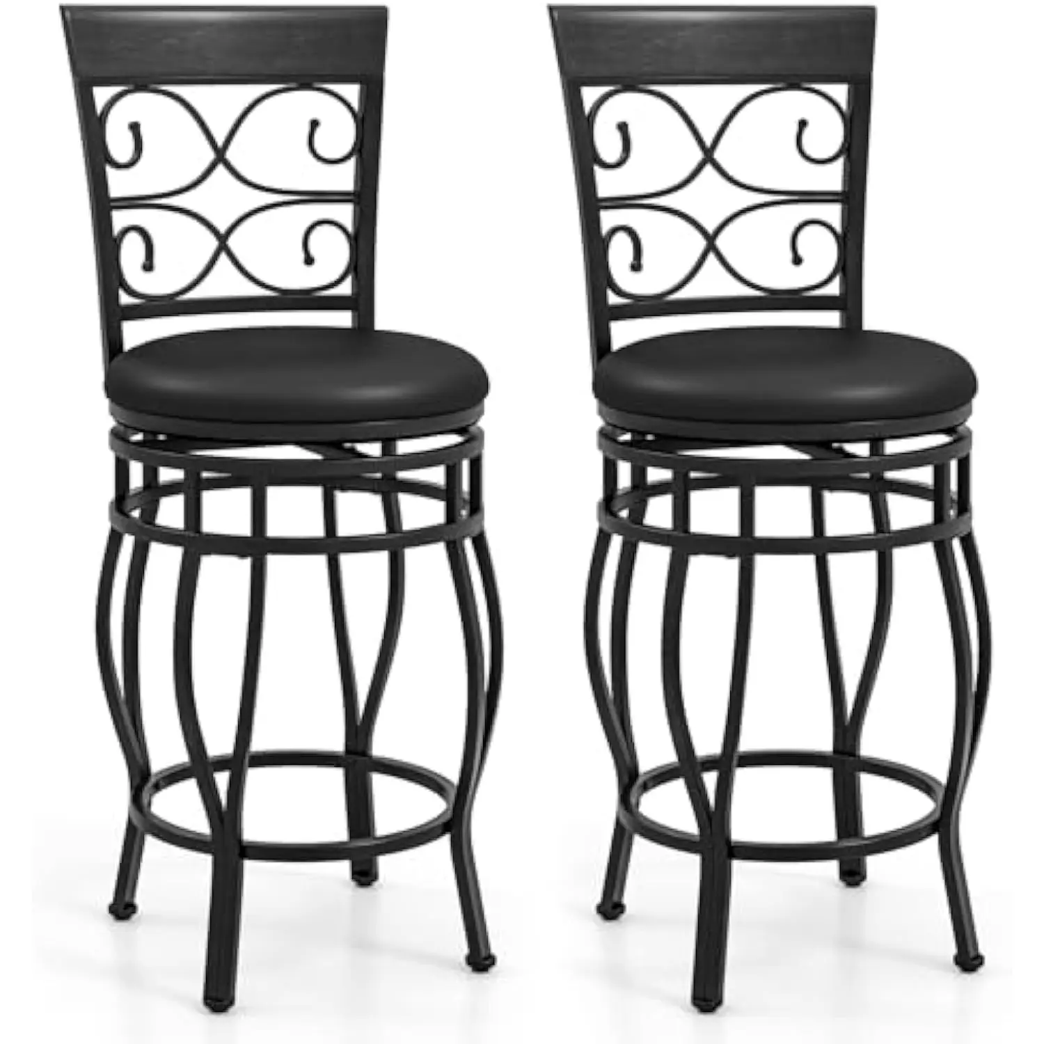 

26 Swivel Bar Stools Set of 2, Counter Height Bar Stools with Back, Upholstered PU Leather Seat, Footrest, Max Load 330Lbs, Vi