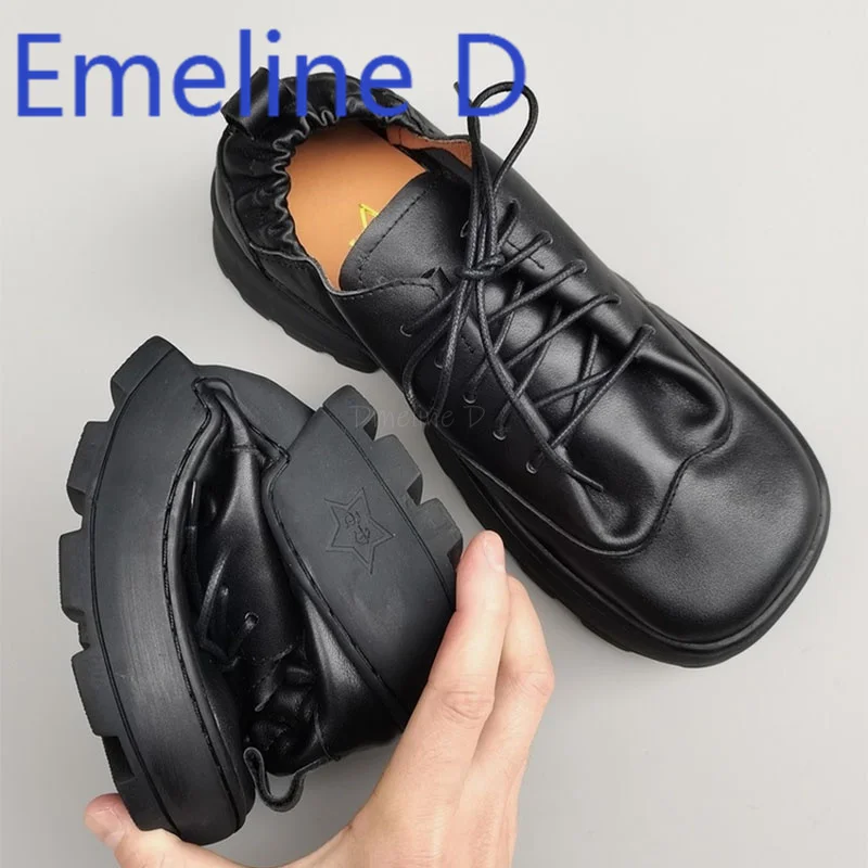 Men's Genuine Leather Midsole with Thick Sole Handmade Stitching for Lace Up Design Retro Original Single Casual Workwear Shoes