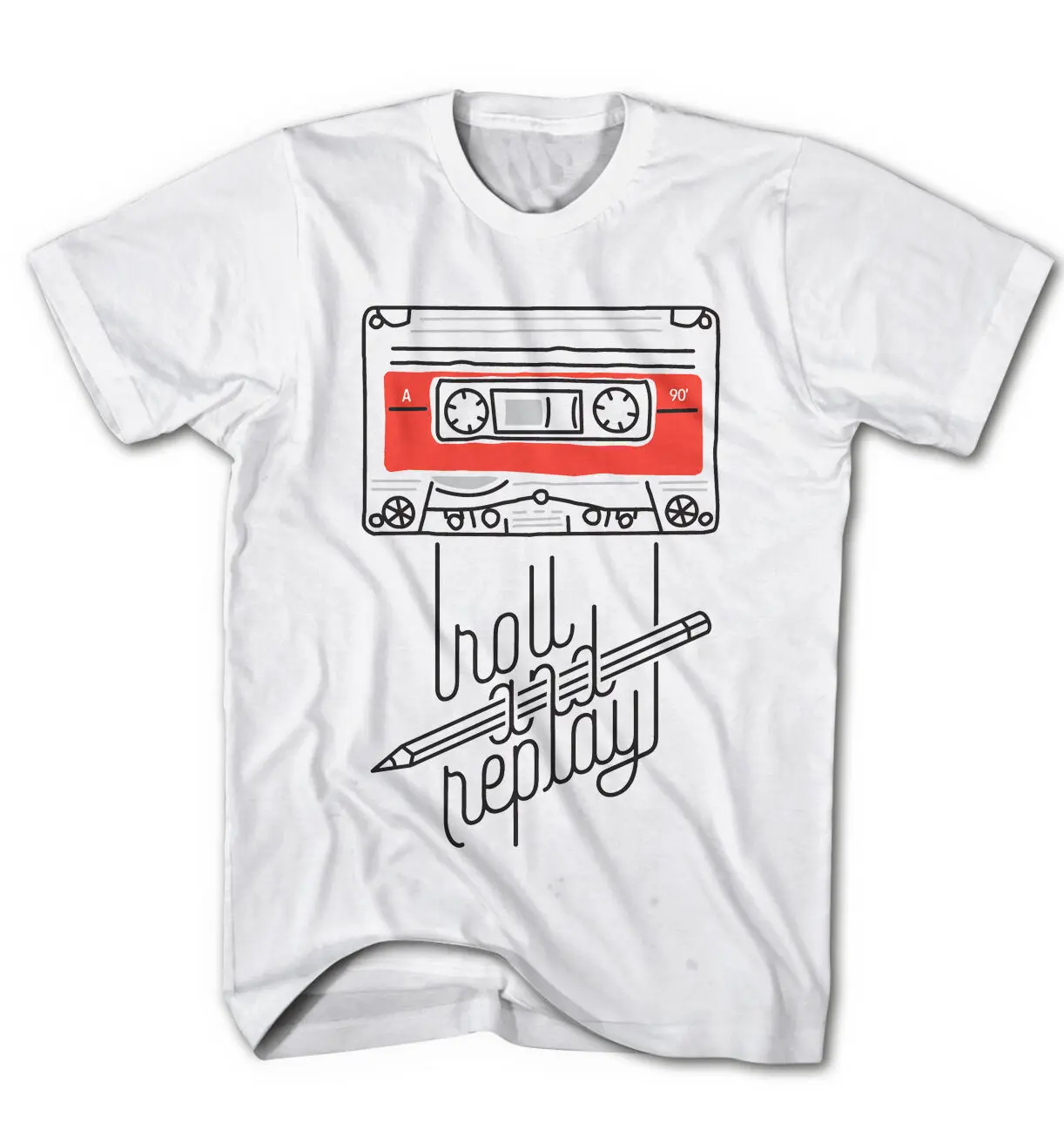 Roll and Replay Vintage Audio Music Cassette T-Shirt 100% Cotton O-Neck Summer Short Sleeve Casual Mens T-shirt Size S-3XL