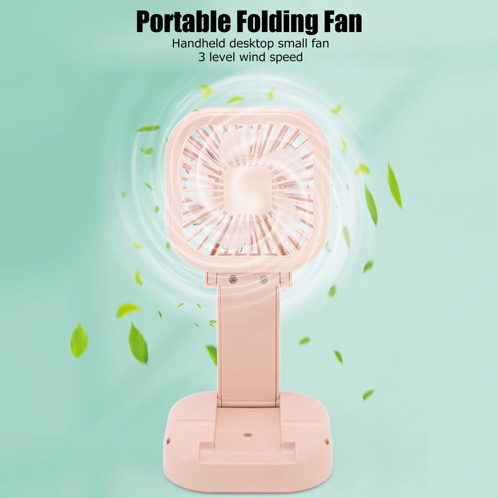 Portable Folding Fan 3 Level Wind Speed USB Powered Rechargeable Rotatable Handheld Desktop Small Fan