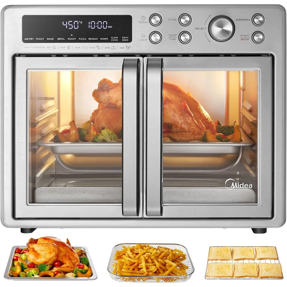 French Door Toaster Oven Air Fryer Combo,Extra Large Air Fryer Countertop Oven 10-in-1 Combo,25% Faster Cooking and 90% Less Oil