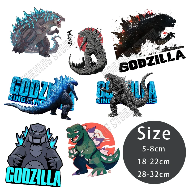 Cartoon Godzilla Clothing Patch Iron on Transfer Stickers Anime Hot Stamping Sticker Kid Clothes Bag Hat Patches Decoration Gift