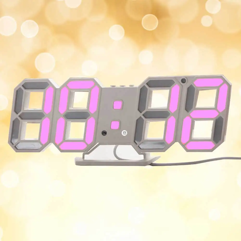 

LED 3D Numbers Alarm Clock Pink Digital Wall Clock Adjustable Brightness Snooze Function Electronic Night Light