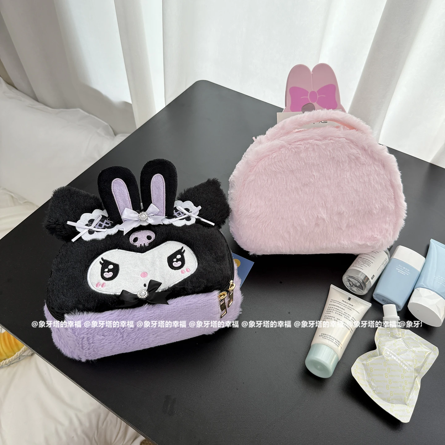 Urocza pluszowa kosmetyczka anime Hello Kitty Cinnamoroll Kuromi My Melody, miękka torba na kosmetyki do organizacji makijażu, pluszowa torba dla dziewczynki.