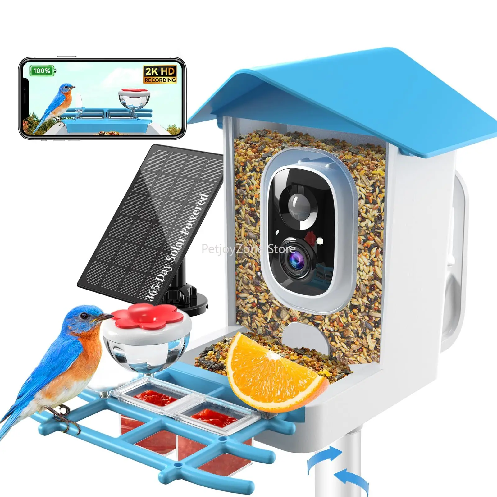 Smart Bird Feeder Camera 2K Live Stream AI Recognition Solar Motion Alert SquirrelProof Sensor Night Vision Weatherproof Outdoor