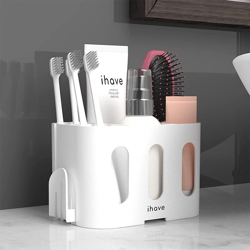 New Bathroom Toothbrush Holder, Electric Toothbrush Holder, Wall Mounted with 5 Slots and 2 White Hanging Holes Housewares