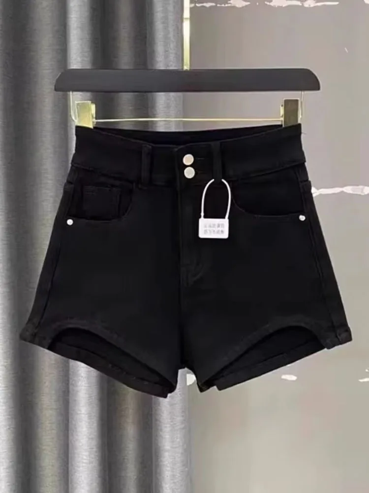 American Vintage Shorts High Waist Leopard Pockets Irregular Denim Short Y2k Spicy Girl Style Streetwear Slim Women's Clothing