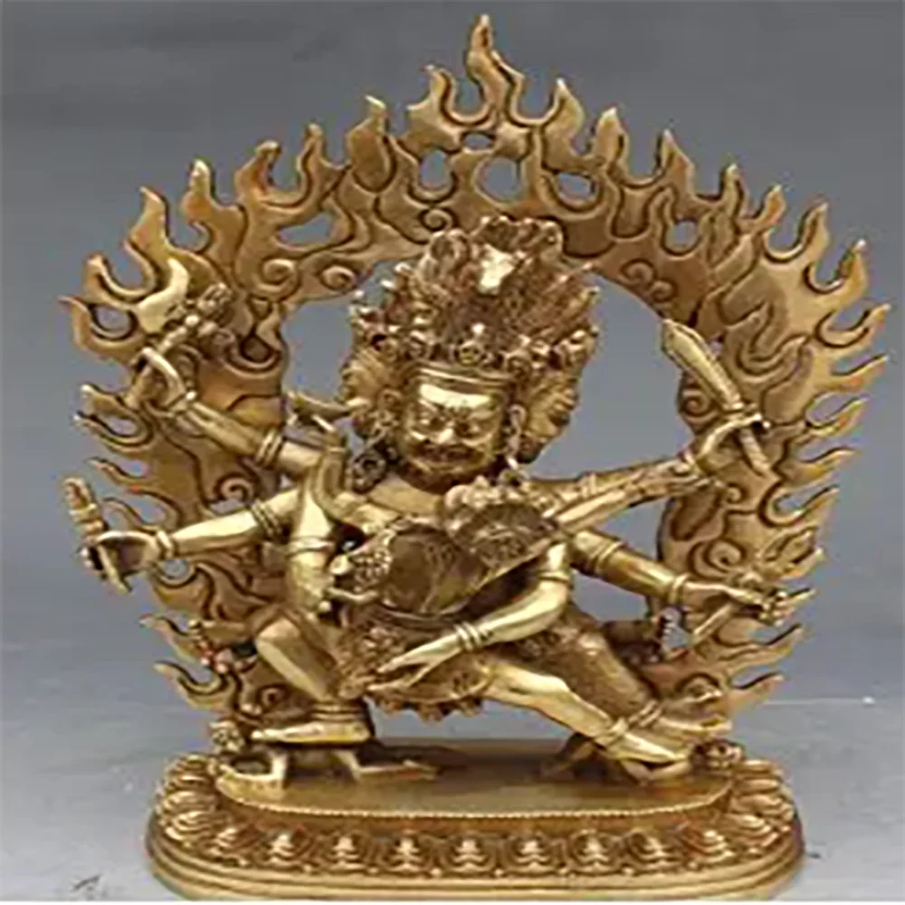 

collecting OLD copper decoration bronze 10" Tibet Buddhism Bronze 3 Head 8 Arms Mahakala Wrathful Deity Buddha Statue