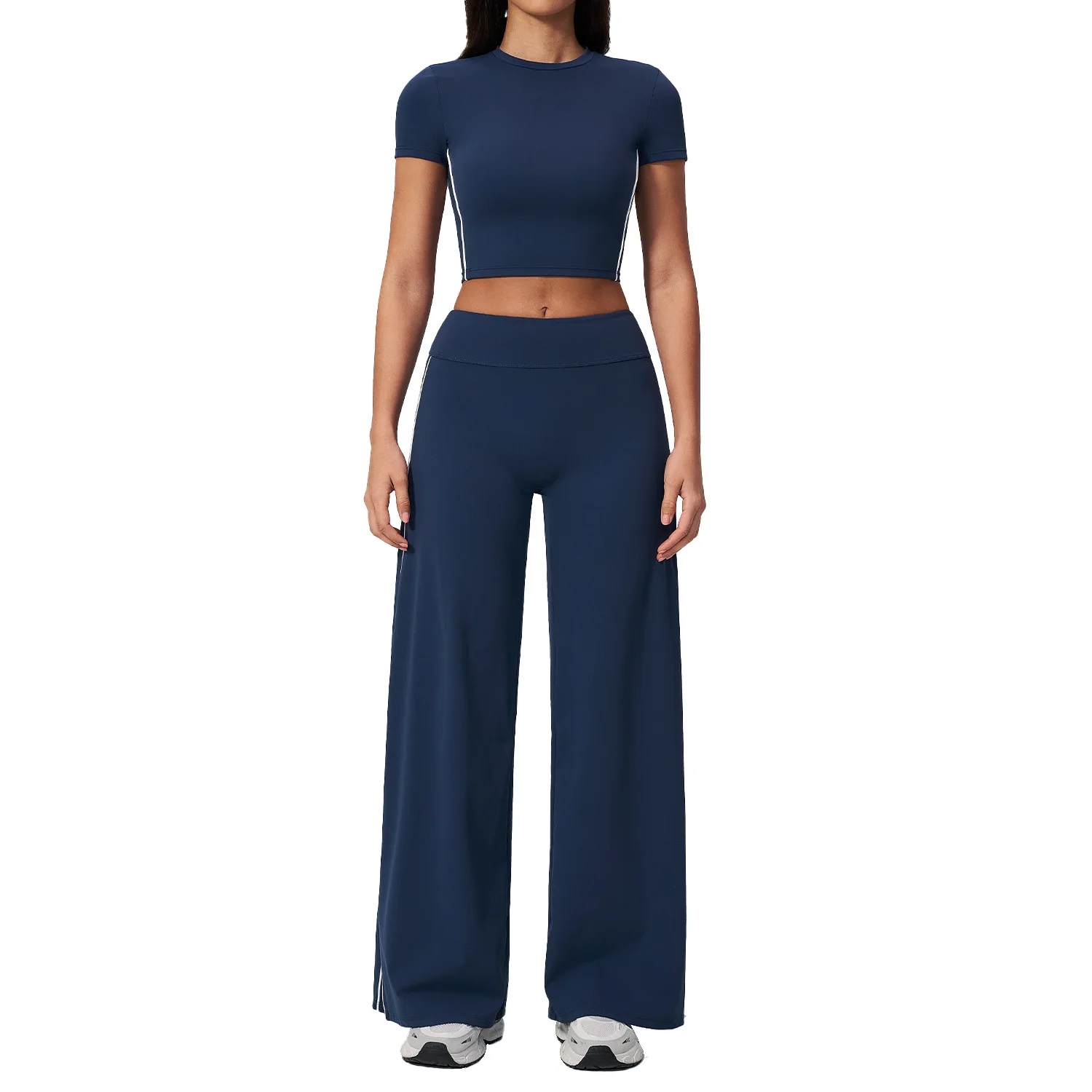 T-Shirt 2Pcs Fitness Suit Sports Set Gym Women Short  Sleeve Yoga Top Sportswear Jogging Pilates High Waist Straight Leg Pants