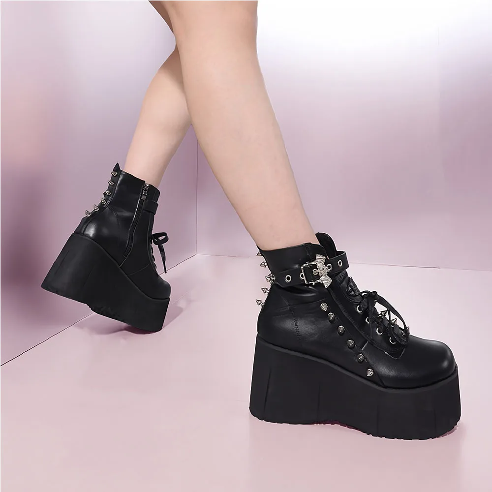 أحذية كعب عالي برشام قوطي للنساء ، أحذية سوداء ، أحذية شارع سناب ، فاسق ، أحذية نسائية فاخرة للملهى الليلي ، جديدة ، Y2K #4