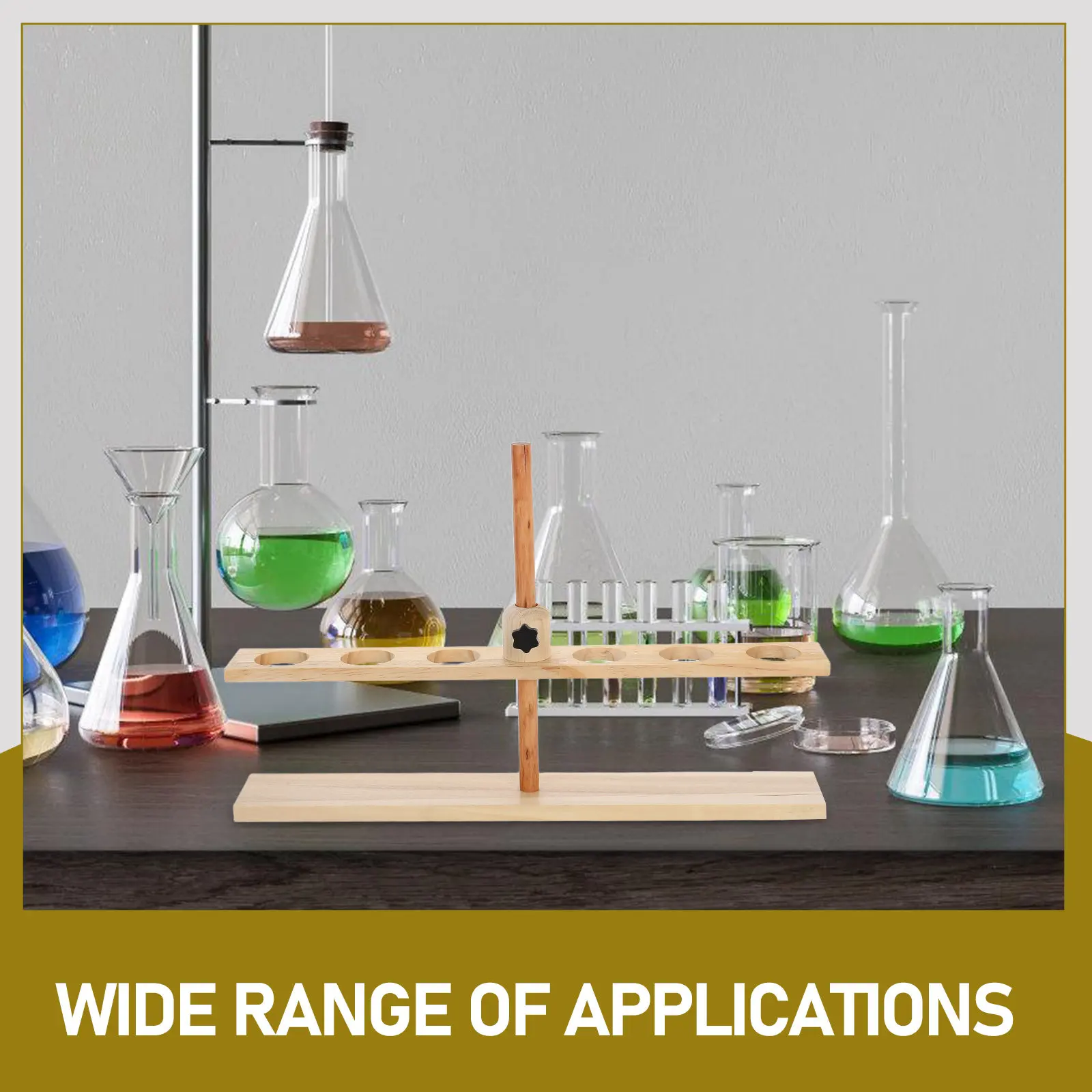 6 Hole Wooden Adjustable Chemistry Funnel Stand Laboratory Equipment Base for School Science Experiments Stem Education view 5