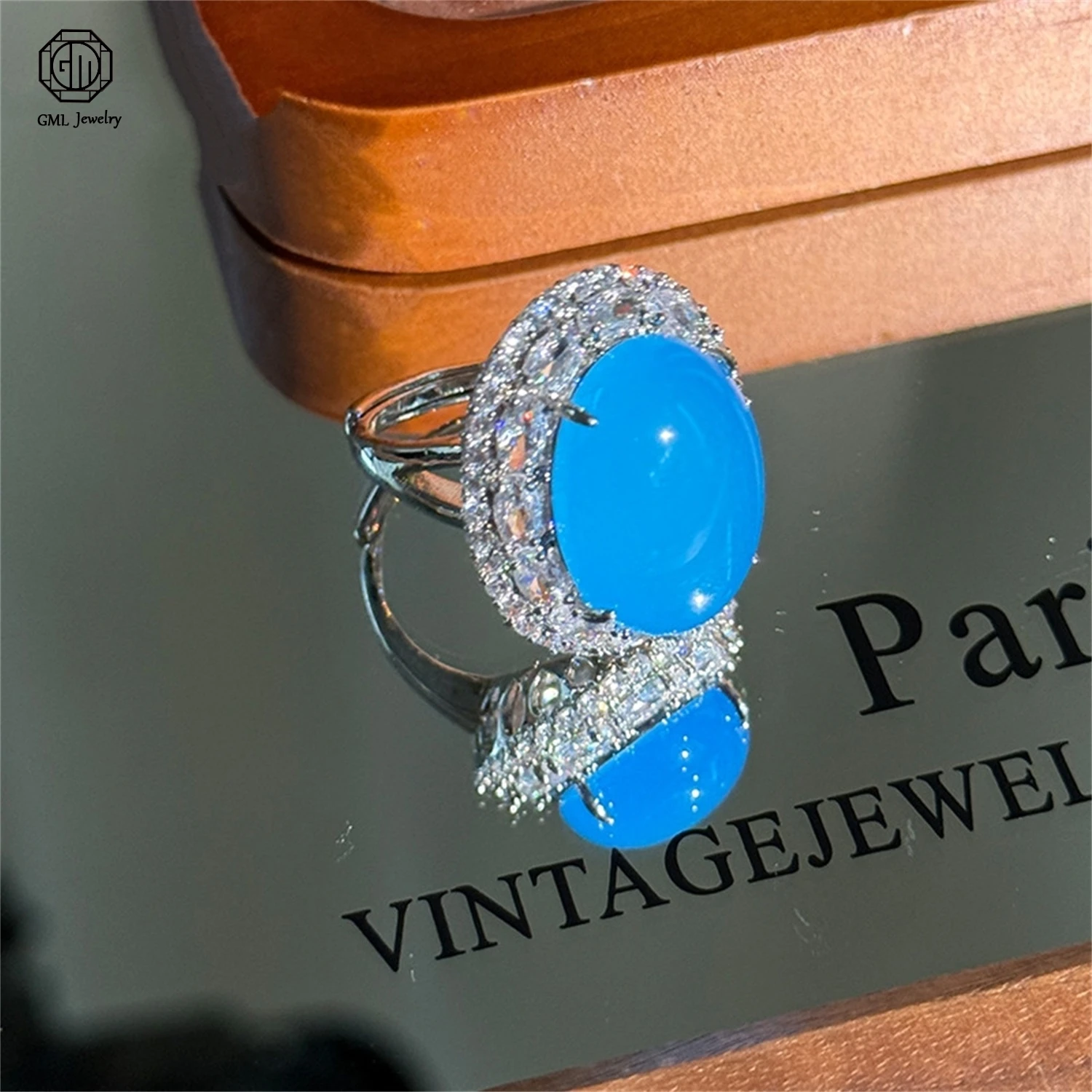 Genuine Ice Translucent Chalcedony Huge Round Cabochon Resizable Agate Jade Delicate Luxury Finger Ring Woman Elegant Party Gift