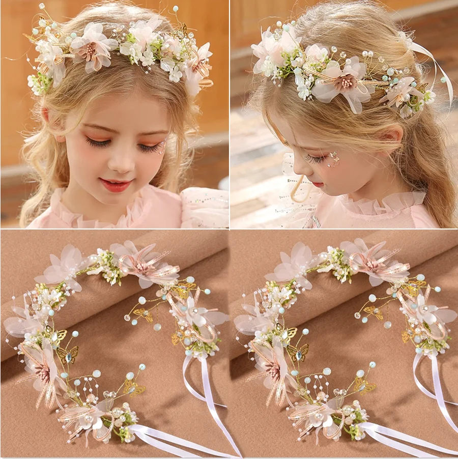 2024 Korean Fashion Imitated Pearl Crowns Girls Bridal Wedding Headband Floral Flower Headband for Girls Adult Hair accessories