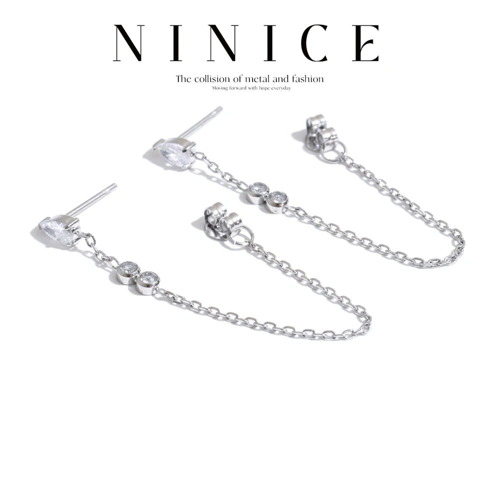 NiNice Stainless Steel Tassel Chain Long Drop Earrings for Women Fashion Delicate Cubic Zirconia Jewelry Recommend Versatile