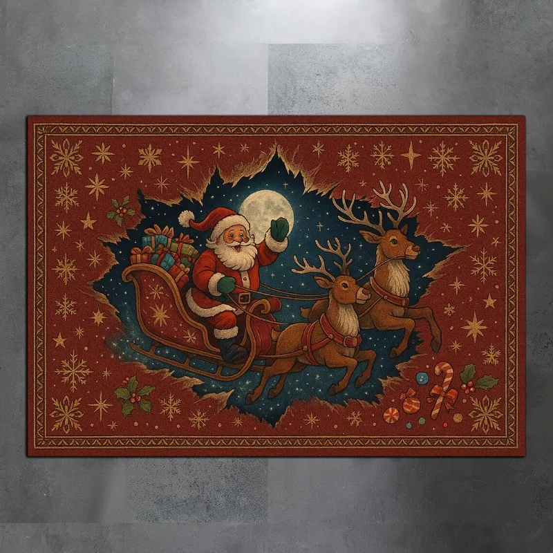 

Vintage Bohe and Christmas Style Print Mat Stain Resistant Non-Slip Carpet for Retro Dining Room Area Rug Christmas Home Decor