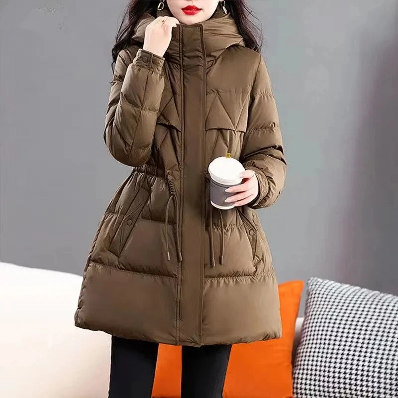 

New Autumn Winter Down Cotton Jacket Women Mid Long Hooded Loose Thicken Warm Parkas Female Casual Cotton Padded Coat Ladies Top