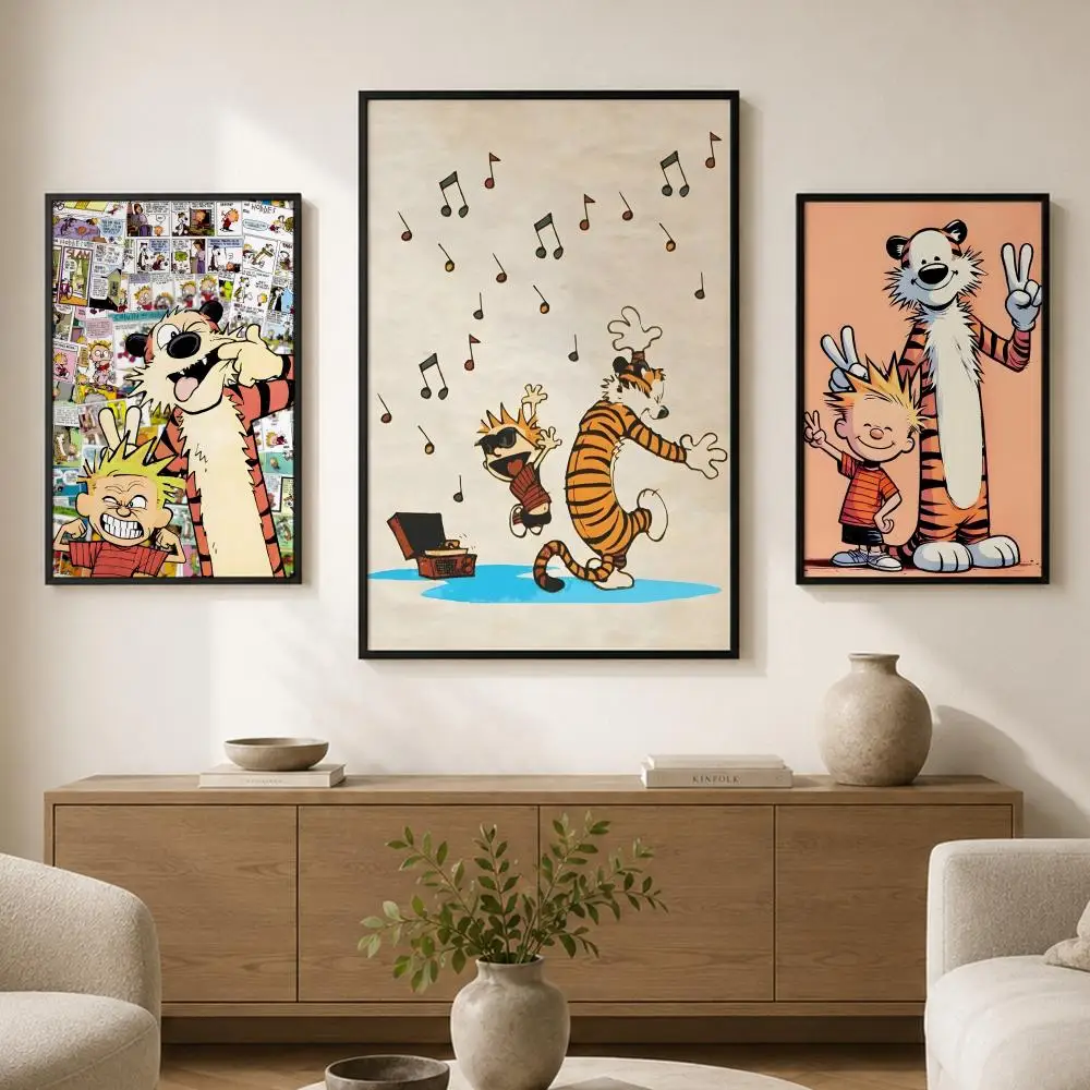 Character C-Calvin and Hobbes Poster Waterproof PVC Wall Poster, Peel-and-Stick HD Art for Living Room, Bedroom and Shop