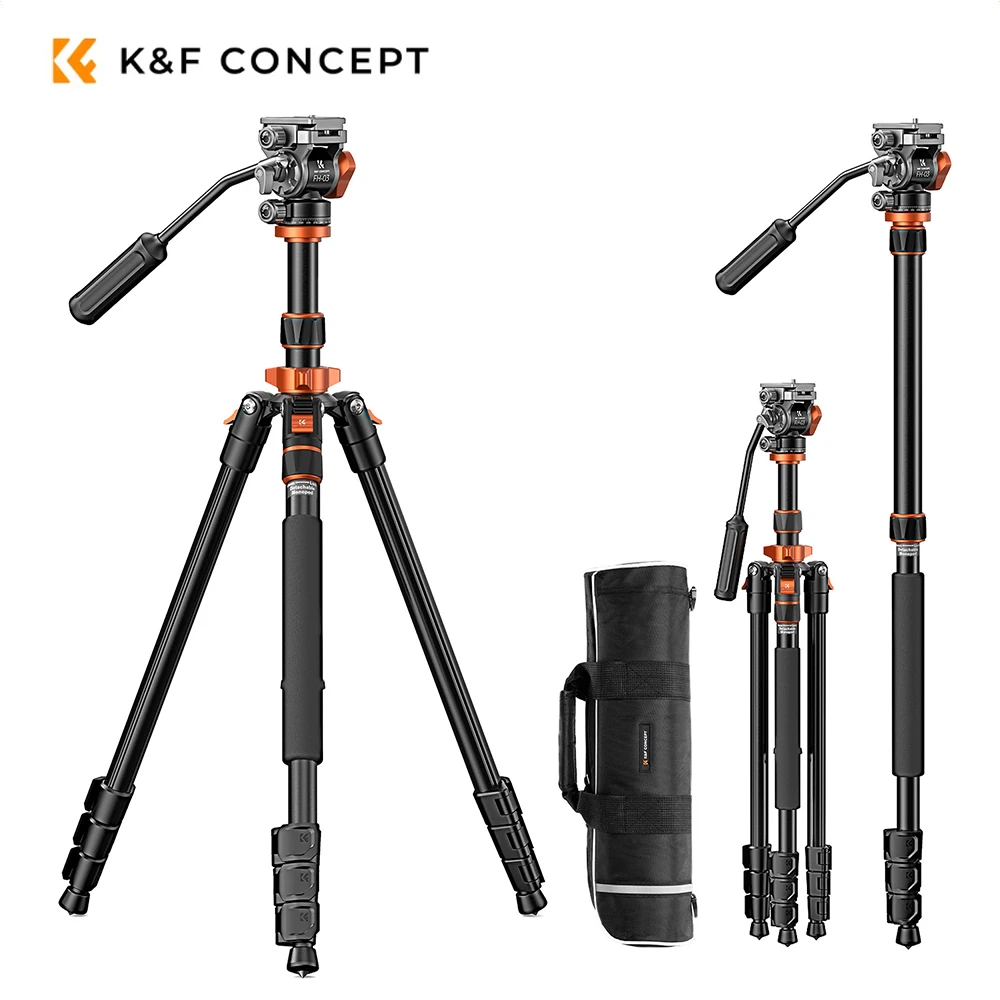 K & f conceito tripé profissional de câmera de 83 ''/2.1m para dslr tripé de vídeo de alumínio compacto com cabeça hidráulica monopé portátil
